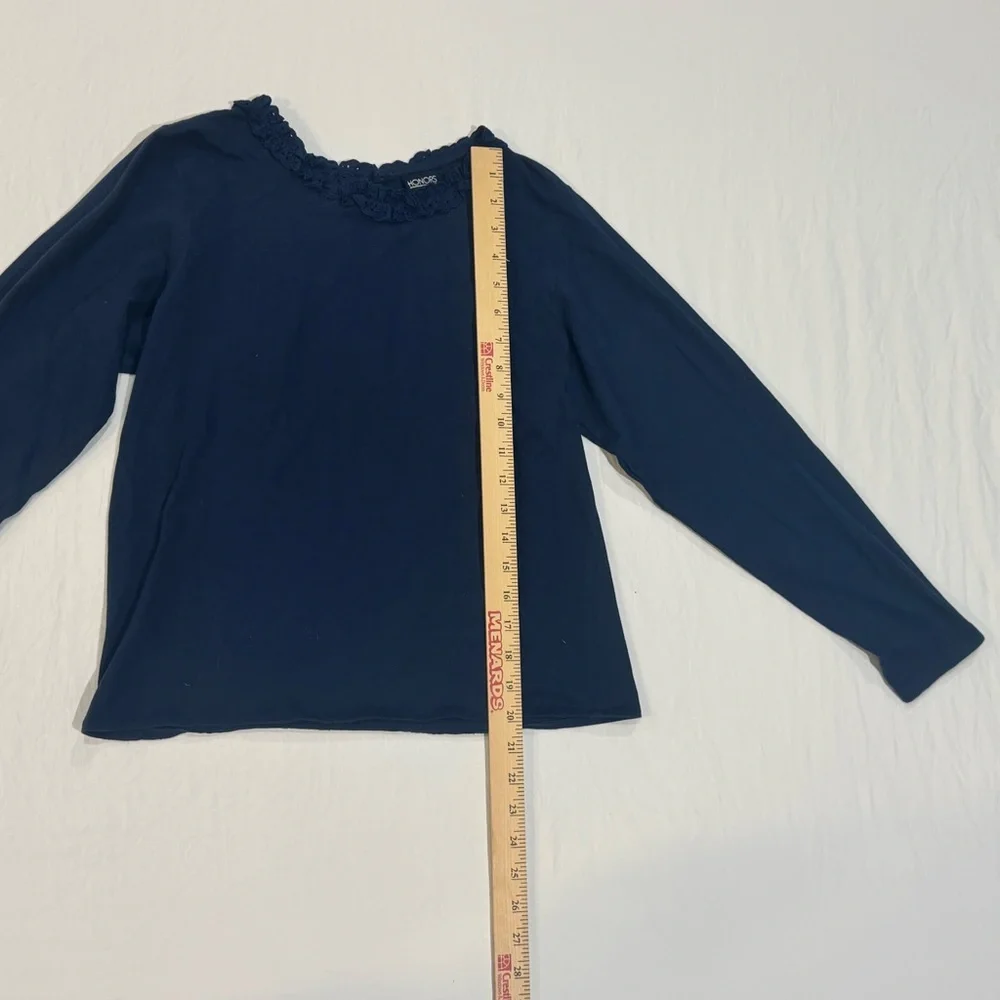 Girls‎ Navy Long Sleeve Blouse Lace Neck Cotton Shirt Size XL 12 14